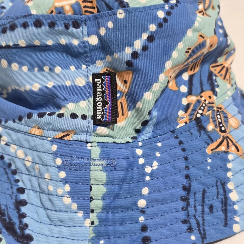 Patagonia Baby Infant Sun Bucket Hat Reversible - Fish Pattern - Size 12mo